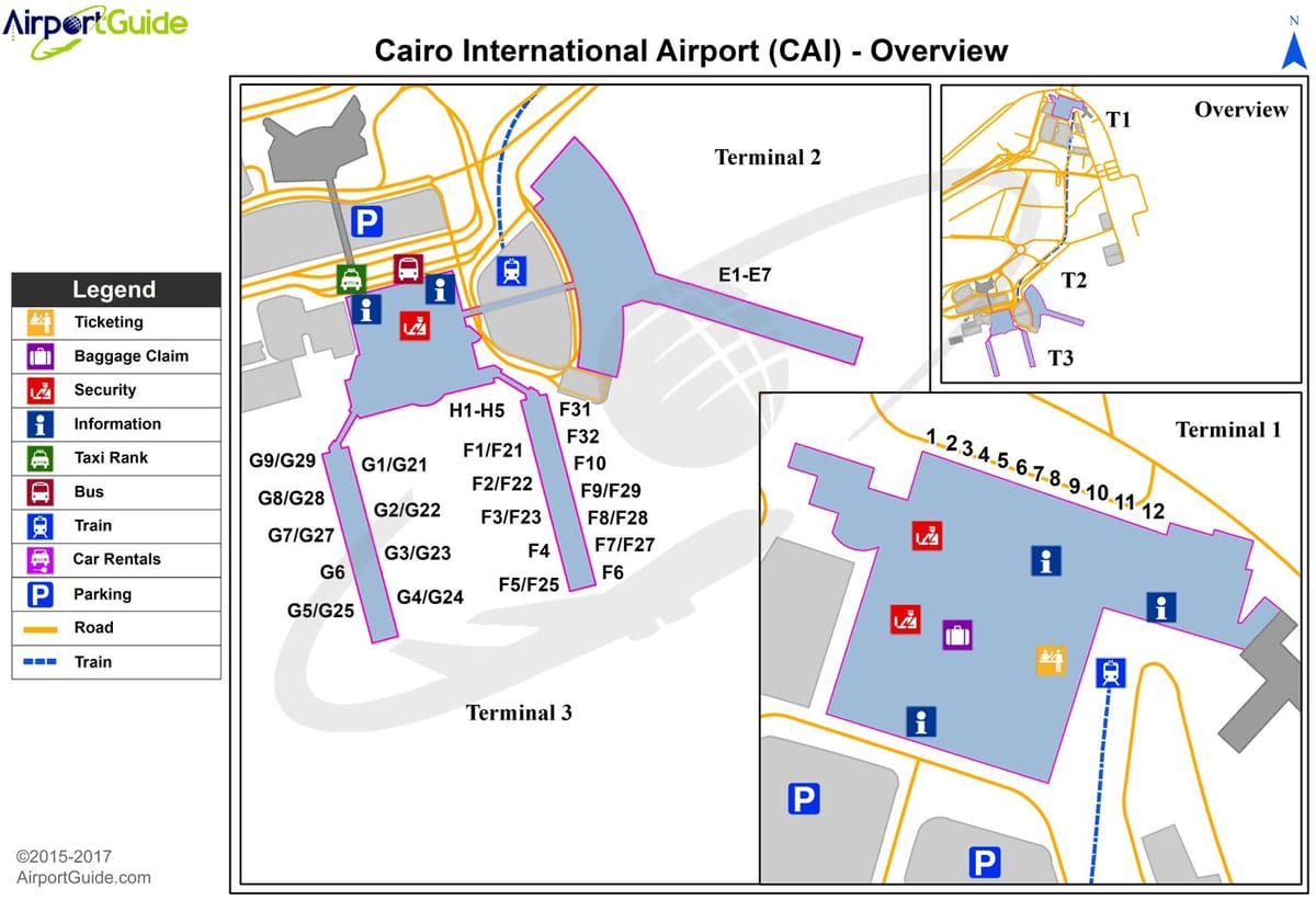 Plan des terminaux aéroport de Cairo